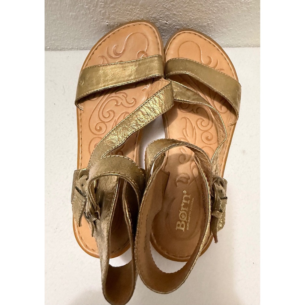 Born Mai Metallic Gold Leather Gladiator Sandals Double Buckle Women's 7M Boho